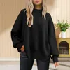 Suéteres femininos oversized batwing manga camisola mulheres aconchegante inverno macio quente elegante pulôver com bainha dividida