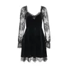 Casual Dresses S-2XL Sexy Vintage Women's Velvet High Waist Lace Long Sleeve Princess Short Dress Punk Gothic Cocktail Party