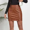 Jupes jupe en cuir haut de gamme taille haute fente sexy paquet hanche avec une fermeture éclair courte femme