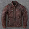 Men's Leather Faux Leather Vintage Motorcycle Jackets Men Leather Jacket 100% Genuine Cowhide Leather Coat Male Biker Clothing Autumn Asian Size S-5XL M696 231213
