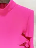 Casual Dresses Pink Hollow Out Dress 2023 Fashion Sexy Personality Bow Long Sleeve Fluorescent Party Mini Summer