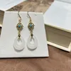 Boucles d'oreilles pendantes en Jade vert naturel, goutte d'eau pour femmes, accessoires de bijoux fins, pierre de Jades blanche Turquoise creuse, perles en forme de larme