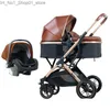 Poussettes # Poussettes # Cartton Poussette bébé 3 en 1 avec siège auto en cuir pliable Born Carriage Chariot de voyage Landau Poussette L230625 Drop D Otzpz Q231215