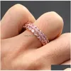 Кластерные кольца Iced 2 Row 360 Eternity Pink Stone Ring