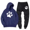 Herrspårar Män Tracksuit Cartoon Dog Tryckt Sweatshirt och Sweatpants Autumn Winter Warm Fleece 2 Piece Set Sportswear Male Suit