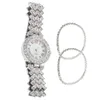 Montres-bracelets 2 pcs montre à quartz bracelet bling dame montres pour filles bijoux en argent sterling brillant