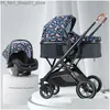 Wózki# wózki# Carton Baby Stroller 3 w 1 z siedziskiem samochodowym PU skórzany Składany wózek wózka wózka podróżnego L230625 Drop D Otzpz Q231215