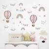 Aquarela rosa balão de ar quente arco-íris nuvens adesivos de parede para quarto das crianças do berçário do bebê decalques de parede casa adesivo decorativo