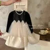 Abiti da ragazza Moda Autunno Neonate Nero Bianco Patchwork Tutu Gonne Paillettes Deocrated Maniche lunghe Una linea Principessa 231213