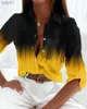 Женские блузки Рубашки 2023 Женская блузка-рубашка с цветочным принтом на пуговицах Длинные рукава Повседневные выходные Уличная одежда Повседневные топы с V-образным вырезом и 3D-принтом XS-8XLL231214