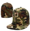 2021 New Men039s Full Closed Pirates Fitted Hats White P Letter Sport Team pirates Baseball Size Caps In Full Camo Color2044014