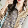 Bluzki damskie Koszulki Koreańskie wiosenne jesień kobiety odzieżowe Koszulki Kieszonkowe Kieszonki Kieszonki Simple Vintage Fashion Fasual All-Match Długie rękawy Ładne bluzki YQ231214