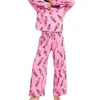 Pijamas femininos Xingqing Quebra-nozes Pijama de Natal y2k Mulheres Loungewear estampado em torno do pescoço manga comprida camiseta tops e calças rosa 231214