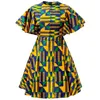 Ethnische Kleidung, afrikanische Print-Kleider für Frauen, kurzärmeliges Midi-Kleid, Kente, traditionelle knielange Kleidung für Damen