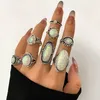 Anelli di colore argento antico vintage imposta pietra di cristallo opale colorato scolpito per donna uomo gioielli bohémien208v