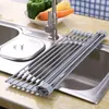 Rejilla enrollable para secar platos sobre el fregadero, tapete multiusos de silicona para secar platos, extragrande, gris Y2004293078