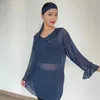 Bühne tragen Latin Dance Kleid Für Frauen Lange Ärmeln Mesh Shirts Chacha Rumba Tango Praxis Kleidung Weibliche DQS14243