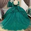 Emerald Green Quinceanera Dresses Off-the-shoulder Applique Lace Beaded Bridesmaid Dress Lace Up Prom Dress Ball Gown vestidos de 15