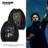 Moletom com capuz periférico de gola redonda de J. Cole para meninos no outono e inverno, rap hip-hop retrô americano, estampas de rua nas roupas