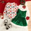 Set di abbigliamento Il mio primo costume da bambina di Natale set da cartone animato vestiti attillati in peluche vestito di velluto rosso costume da bambino 231214