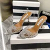 Designer Aquazzura Högkvalitativ klänningskor Nya sommarsandaler 10 cm Kvinnor klackar CRYSTA BUCKLE PARTY LADY SEXY RAP 100% LÄDER SOLE SANDAL