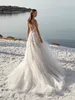 Backless Classic Sweep Train Wedding Dresses For Women Sleeveless Applique Fashionable Deep V-Neck Spaghetti A-Line Tulle