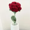 Decorative Flowers Knitting Artificial Roses Handmade Red Rose Single Bouquet Fake Floral For 2024 Valentine's Wedding Party Favor Supplies