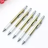 Plastic Balpen 6 in 1 Tool Schroevendraaier Liniaal Waterpas multifunctionele Touch Screen Stylus Pen buiten gereedschap