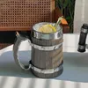 Mokken 2023 Viking Hout Stijl Bier Mok 3D Hars Roestvrij Staal Koffiekopje Wijnglas Metalen Dubbele Wand kruik Thermische