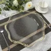 Assiettes de chargement, plateau en plastique transparent, plats ronds avec bords dorés, assiette à manger décorative en acrylique de 13 pouces pour la table, 50 pièces