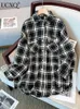 Damesblouses Shirts UCXQ Big Size Weave Blend Shirt Dames Lange mouw Zwart Wit Plaid Losse mode Outwears Blouse 2023 Herfst Winter Nieuw 23A5831 YQ231214