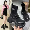 Stövlar Autumn New Korean Elastic Belt Buckle Socks Boots Matsuke Thick Sole Short High Heel Martin For Women 230830