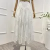 Casual Dresses 2023 Linen Top Quality Summe Vintage Elegant Hook Flower Hollow White Sleeveless Elastic Shirred Back Belt Woman Midi Tube