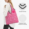 Sacos de compras grandes reutilizáveis preppy estética rosa leopardo impressão sorriso mercearia reciclar sacola dobrável lavável leve