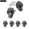 Trendiges Totenkopf-Manschettenknöpfe-Set mit Nieten für Herren, weißes Smokinghemd, Schmuck, Accessoires, Party-Geschenk, schwarze Emaille-Manschettenknöpfe12776328