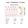 52 Stück Regenbogen und Sterne, zartrosa Aquarell-Wandaufkleber, Sternenmuster, Wandaufkleber, Baby- und Kinderzimmer-Kunst, dekorative Aufkleber für Kinder