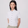 Kvinnor Bluses Office Lady Short Sleeve Wrinkle-Free Striped Work Blus Tops utan Pocket Versatile Summer Casual Slim-Fit Shirts