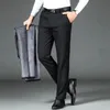 Męskie spodnie ciepłe polarne czarne zimowe menu menu odzież płaskie garnitur biznesowy na jesień prosty sukienka formalna 231213
