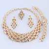 Italian Gold Color Jewelry Set Elegant Crystal Necklace Earrings Ring Bracelet For Women Bride Wedding Party Accessories