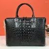 BRECTUCASES Business Style Authentic Exotic Crocodile Skin Men Black Portfölj äkta riktig True Alligator Leather Manlig stor handväska handväska