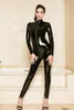 Calzoncillos bragas eróticas sexy sin entrepierna látex body vestido con doble cremallera para mujeres sexuales vaina brillante sujetador abierto cuero exótico catsuit lencería 231214