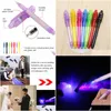 Ficklampor facklampor ficklampor facklor 2022 5st/set mti-funktion osynlig bläck penna uv penllight mini led svart ljus med batterier d dhgit