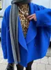 Kvinnorjackor Royal Blue Blazer Collar Bomber Drop Shoulder Jacket One Button Långärmad överdimensionerad Loose Women Coat Vinter Winter Chic Outwear 231214