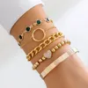 Link-Armbänder KunJoe 5 teile/satz Vintage Pfirsich Herz Kristall Armband Für Frauen Männer Punk Gold Farbe CCB Perlen Kubanischen Kette Set