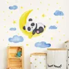 Peinture à la main Panda dormant sur la lune dorée nuages bleus étoiles Stickers muraux pour chambre d'enfants chambre de bébé chambre de bébé Stickers muraux peintures murales