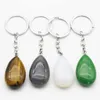 Keychains Natural Stone Water Drop Crystal Agate Key Chain Fashion Bagage Pendant rostfritt stål nycklar Ringkvalitet smycken grossist 1 st