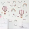 Suluboya Pembe Sıcak Hava Balon Gökkuşağı Bulutları Duvar Çıkartmaları Çocuklar Odası Bebek Kreş Odası Duvar Çıkartmaları Ev Dekoratif Sticker