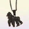 Collane a pendente hip hop cz pietra bling pavimentato bling ghiacciato gorilla animali pendenti per uomo rapper gioielli in oro nero colorpend7309737