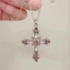 Pendanthalsband Fashion Trendy Crystal Pink Zircon Cross Necklace For Women Girl Chain The Spice Party Jewelry 231213