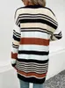 Magliette da donna Jim Nora Autumn e Winter Woven Stripes Elegant Casual Cardigan European Style Simple Coat